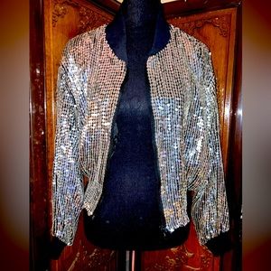 Vintage Silk silver sequin bomber jacket
